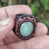 Handcrafted Vegetal Leather Ring with Gray Agate Stone Setting-Unique Unisex Gift Fashion Jewelry Band with Naturel Stone