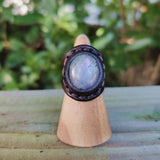 Unique Handcrafted Vegetal Leather Ring with Gray Agate Stone Setting-Lifestyle Unisex Gift Fashion Jewelry with Naturel Stone
