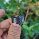 Unique Handcrafted Vegetal Leather Ring with Gray Agate Stone Setting-Lifestyle Unisex Gift Fashion Jewelry with Naturel Stone