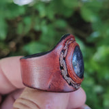 Unique Handcrafted Vegetal Leather Ring with Purple Agate Stone Setting-Lifestyle Unisex Gift Fashion Jewelry with Naturel Stonete Stone Setting-Unique Unisex Gift Fashion Jewelry with Naturel Stone.