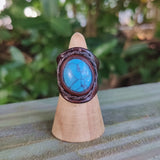 Unique Handcrafted Vegetal Leather Ring with Firuze Stone Setting-Lifestyle Unisex Gift Fashion Jewelry with Naturel Stone