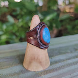 Unique Handcrafted Vegetal Leather Ring with Firuze Stone Setting-Lifestyle Unisex Gift Fashion Jewelry with Naturel Stone