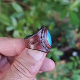 Unique Handcrafted Vegetal Leather Ring with Firuze Stone Setting-Lifestyle Unisex Gift Fashion Jewelry with Naturel Stone