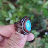 Unique Handcrafted Vegetal Leather Ring with Firuze Stone Setting-Lifestyle Unisex Gift Fashion Jewelry with Naturel Stone