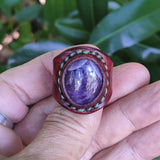 Unique Handcrafted Vegetal No 15.5 Leather Ring with Purple Agate Stone Setting-Lifestyle  Unisex Gift Fashion Jewelry with Naturel Stone