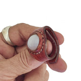 Unique Handcrafted Vegetal Brown Leather Ring with White Agate Stone Setting-Lifestyle Unisex Gift Fashion Jewelry with Naturel Stone