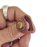 Unique Handcrafted Vegetal Brown Leather Ring with Picture Jasper Setting-Lifestyle Unisex Gift Fashion Jewelry with Naturel Stone