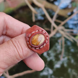 Unique Handcrafted Vegetal Brown Leather Ring with Picture Jasper Setting-Lifestyle Unisex Gift Fashion Jewelry with Naturel Stone