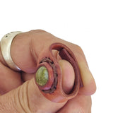 Unique Handcrafted Vegetal Brown Leather Ring with Green Flower Stone Setting-Lifestyle Unisex Gift Fashion Jewelry with Naturel Stone
