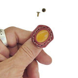 Unique Handcrafted Vegetal Brown Leather Ring with Yellow Agate Stone Setting-Lifestyle Unisex Gift Fashion Jewelry with Naturel Stone.