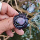 Unique Handcrafted Vegetal Black Leather Ring with Purple Agate Stone Setting-Lifestyle Unisex Gift Fashion Jewelry with Naturel Stone.