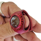 Unique Handcrafted Vegetal Maroon Leather Ring with Indian Agate Stone Setting-Lifestyle Unisex Gift Fashion Jewelry with Naturel Stone