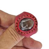Unique Handcrafted Vegetal Maroon Leather Ring with Indian Agate Stone Setting-Lifestyle Unisex Gift Fashion Jewelry with Naturel Stone