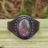 Unique Handcrafted Vegetal Brown Leather Ring with Indian Agate Stone Setting-Lifestyle Unisex Gift Fashion Jewelry with Naturel Stone
