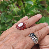 Unique Handcrafted Vegetal Brown Leather Ring with White Agate Stone Setting-Lifestyle Unisex Gift Fashion Jewelry with Naturel Stone