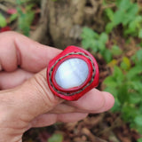Unique Handcrafted Vegetal Maroon Leather Ring with White Agate Stone Setting-Lifestyle Unisex Gift Fashion Jewelry with Naturel Stone