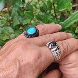 Unique Handcrafted Vegetal Black Color Leather Ring with Firuze Stone Setting-Lifestyle Unisex Gift Fashion Jewelry with Naturel Stone