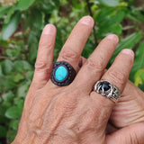 Unique Handcrafted Vegetal Black Color Leather Ring with Firuze Stone Setting-Lifestyle Unisex Gift Fashion Jewelry with Naturel Stone