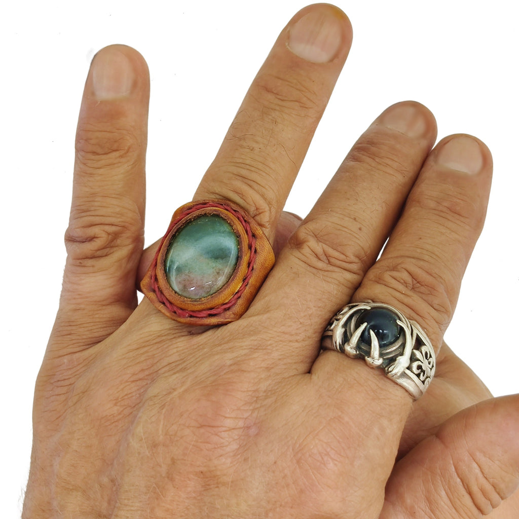 Silver men's ring with agate stone. 925 sterling silver men's ring adorned  with natural stones
