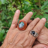 Unique Handcrafted Vegetal Yellow Leather Ring with Indian Agate Stone Setting-Lifestyle Unisex Gift Fashion Jewelry with Naturel Stone
