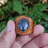 Unique Handcrafted Genuine Vegetal Brown Leather Ring with Moss Agate Stone-Unisex No 15-Gift Fashion Jewelry Band with Naturel Stone