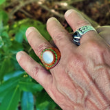 Unique Handcrafted Vegetal Maroon Color Leather Ring with White Cat Eye Stone-Lifestyle Unisex Gift Fashion Jewelry with Naturel Stone