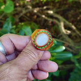 Unique Handcrafted Vegetal Maroon Color Leather Ring with White Cat Eye Stone-Lifestyle Unisex Gift Fashion Jewelry with Naturel Stone