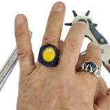 Unique Handcrafted Vegetal Black Leather Ring with Yellow Agate Stone Setting-Lifestyle Unisex Gift Fashion Jewelry with Naturel Stone.