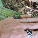 Handcrafted Genuine Vegetal Brown Leather Ring With Green Cat Eye Stone Setting-Size 11 Unisex Gift Fashion Jewelry Band