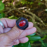 Unique Handcrafted Vegetal Leather Ring with Red Agate Stone Setting-Lifestyle Unisex Gift Fashion Jewelry with Naturel Stone