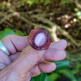 Unique Handcrafted Vegetal Brown Leather Ring with Rose Cat's Eye Stone Setting-Lifestyle Unisex Gift Fashion Jewelry with Naturel Stone