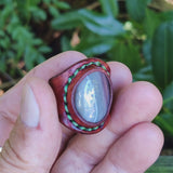 Unique Handcrafted Genuine Vegetal Brown Leather Ring With Gray Agate Stone Setting-Size 13.5 Unisex Gift Fashion Jewelry Band Natural Stone