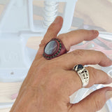 Unique Handcrafted Genuine Vegetal Brown Leather Ring With Gray Agate Stone Setting-Size 13.5 Unisex Gift Fashion Jewelry Band Natural Stone