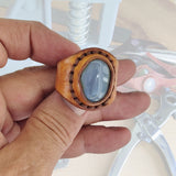 Unique Handcrafted Genuine Vegetal Brown Leather Ring With Gray Agate Stone Setting-Size 16 Unisex Gift Fashion Jewelry Band Natural Stone