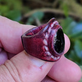 Unique Handcrafted Vegetal Leather Ring with Purple Agate Stone Setting-Siae 7.5 Lifestyle Unisex Gift Fashion Jewelry with Naturel Stone