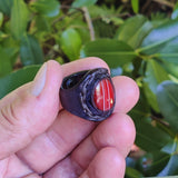 Unique Handcrafted Genuine Vegetal Brown Leather Ring with Orange Agate Stone with White Straps-Size 13 Unisex Gift Jewelry