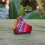 Unique Handcrafted Genuine Vegetal Brown Leather Ring with Tiger's Eye Stone-Size 9.5 Unisex Gift Fashion Jewelry Band with Naturel Stone