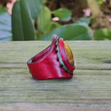 Unique Handcrafted Genuine Vegetal Brown Leather Ring with Tiger's Eye Stone-Size 9.5 Unisex Gift Fashion Jewelry Band with Naturel Stone