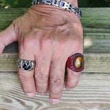Unique Handcrafted Genuine Vegetal Brown Leather Ring with Tiger's Eye Stone-Size 9.5 Unisex Gift Fashion Jewelry Band with Naturel Stone