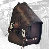 Handcrafted Dark Maroon Vegetal Leather Motorcycle Left Side Saddlebag Skull Design-Harley Davidson Softail-Universal Swingarm Bag