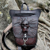 MADE TO ORDER-Handcrafted Genuine Vegetal Leather Antique Black- Brown Backpack-Lifestyle Field Pack with Skull Design–Gift Letaher Bag