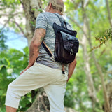 MADE TO ORDER-Handcrafted Genuine Vegetal Leather Antique Black- Brown Backpack-Lifestyle Field Pack with Skull Design–Gift Letaher Bag