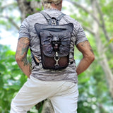 MADE TO ORDER-Handcrafted Genuine Vegetal Leather Antique Black- Brown Backpack-Lifestyle Field Pack with Skull Design–Gift Letaher Bag