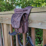 Handcrafted Genuine Vegetal Leather Rustic Gray Embossed Waves Drop Leg Bag–Skull Design Backpack–Gift Hip Rider-Cross Body Bag