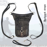 Handcrafted Vegetal Leather Multifunctional Black Color Embossed Waves Design Drop Leg Bag–Gift Riders Travel Waist Fanny Pack-Cross Bag