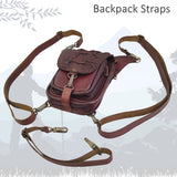 Handcrafted Genuine Vegetal Leather Rustic Maroon Embossed Waves Drop Leg Bag–Skull Design Backpack–Gift Hip Rider-Cross Body Bag