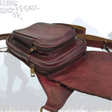 Handcrafted Genuine Vegetal Leather Rustic Maroon Embossed Waves Drop Leg Bag–Skull Design Backpack–Gift Hip Rider-Cross Body Bag