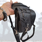 Handcrafted Vegetal Leather Multifunctional Black Color Embossed Waves Design Drop Leg Bag–Gift Riders Travel Waist Fanny Pack-Cross Bag