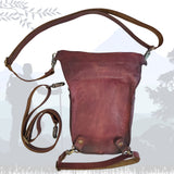 Handcrafted Genuine Vegetal Leather Rustic Maroon Embossed Waves Drop Leg Bag–Skull Design Backpack–Gift Hip Rider-Cross Body Bag