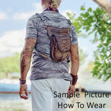 Handcrafted Genuine Vegetal Leather Rustic Maroon Embossed Waves Drop Leg Bag–Skull Design Backpack–Gift Hip Rider-Cross Body Bag